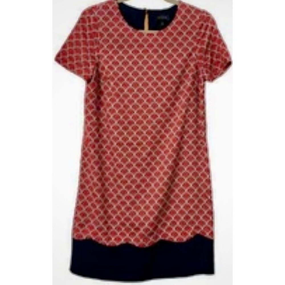 The Limited Red Geometric Scallop Hem Shift Dress Navy Blue XS Short Sleeve